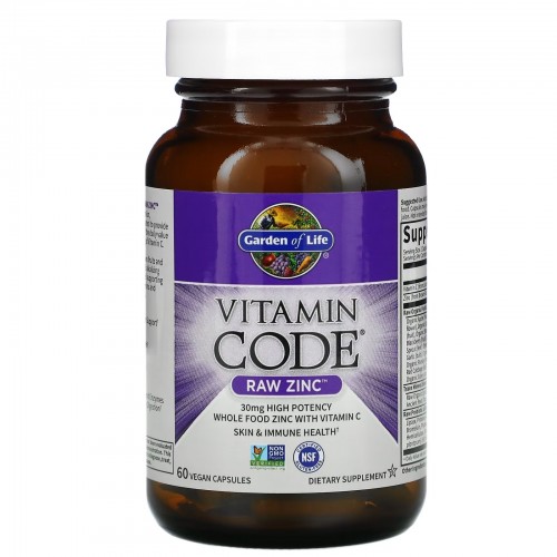 Garden of Life, Vitamin Code, RAW Zinc, 60 веганских капсул Garden of Life, Vitamin Code, RAW Zinc, 60 веганских капсул